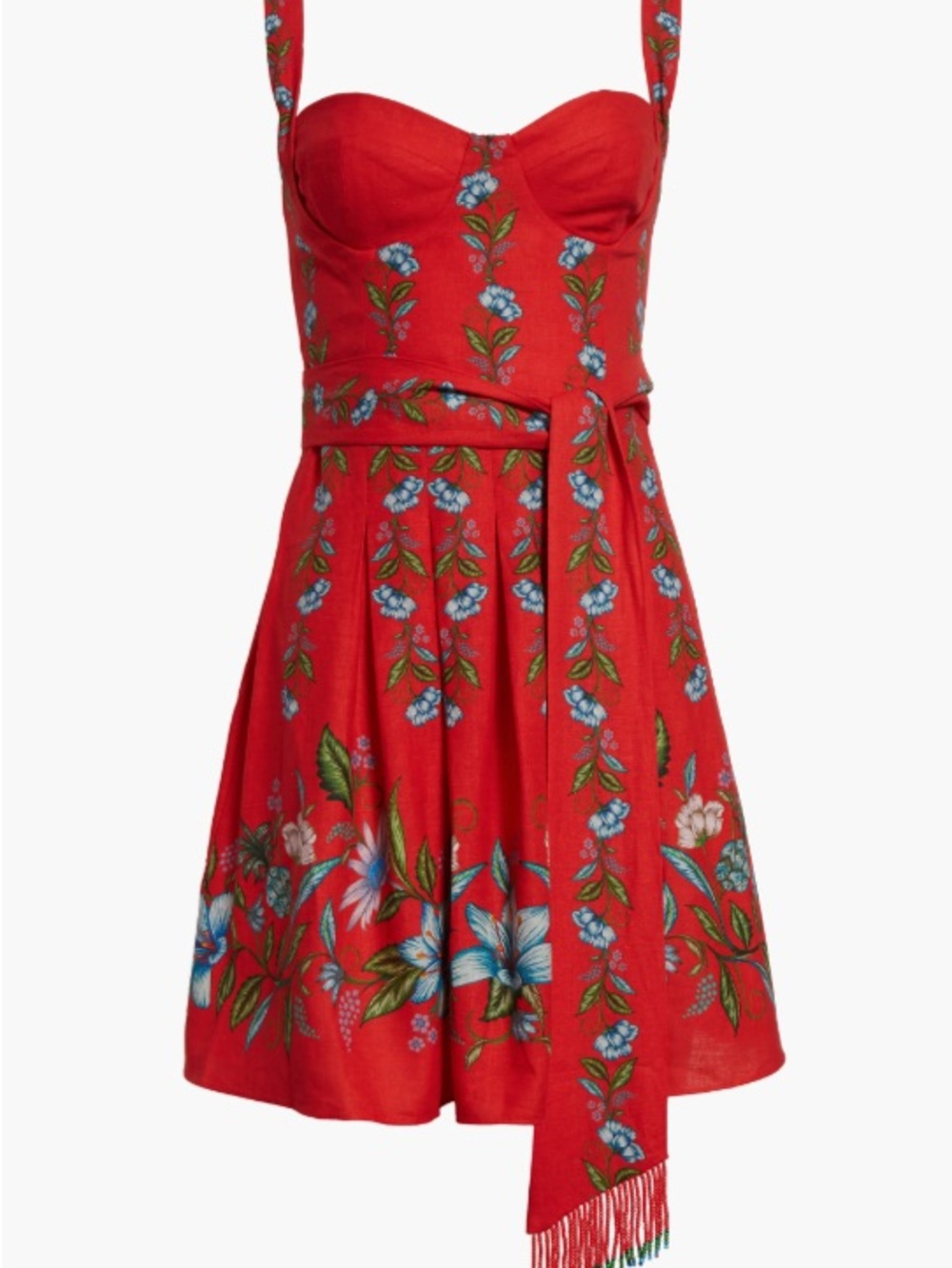 FARM Rio Red Floral Tie-Waist Mini Dress